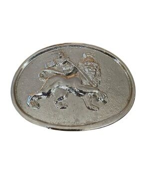Lion of Judah Rastafarian Belt Buckle Silver Lion Staff Ethiopian Jamaica Jah